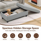 HASLE Storage Ottoman Bench with Wooden Tray, Upholstered Ottoman Coffee Table with Hidden Storage for Living Room Bedroom