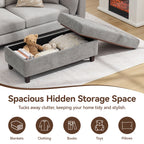 HASLE Storage Ottoman Bench with Wooden Tray, Upholstered Ottoman Coffee Table with Hidden Storage for Living Room Bedroom