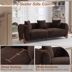 87" Boucle Couch with Solid Wood Legs,Brown