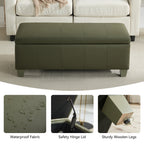 Faux Leather Storage Ottoman Bench, Rectangle Upholstered Storage Bench with Wooden Legs, Stitch Tufted Bench with Storage for Bedroom, Living Room, Entryway
