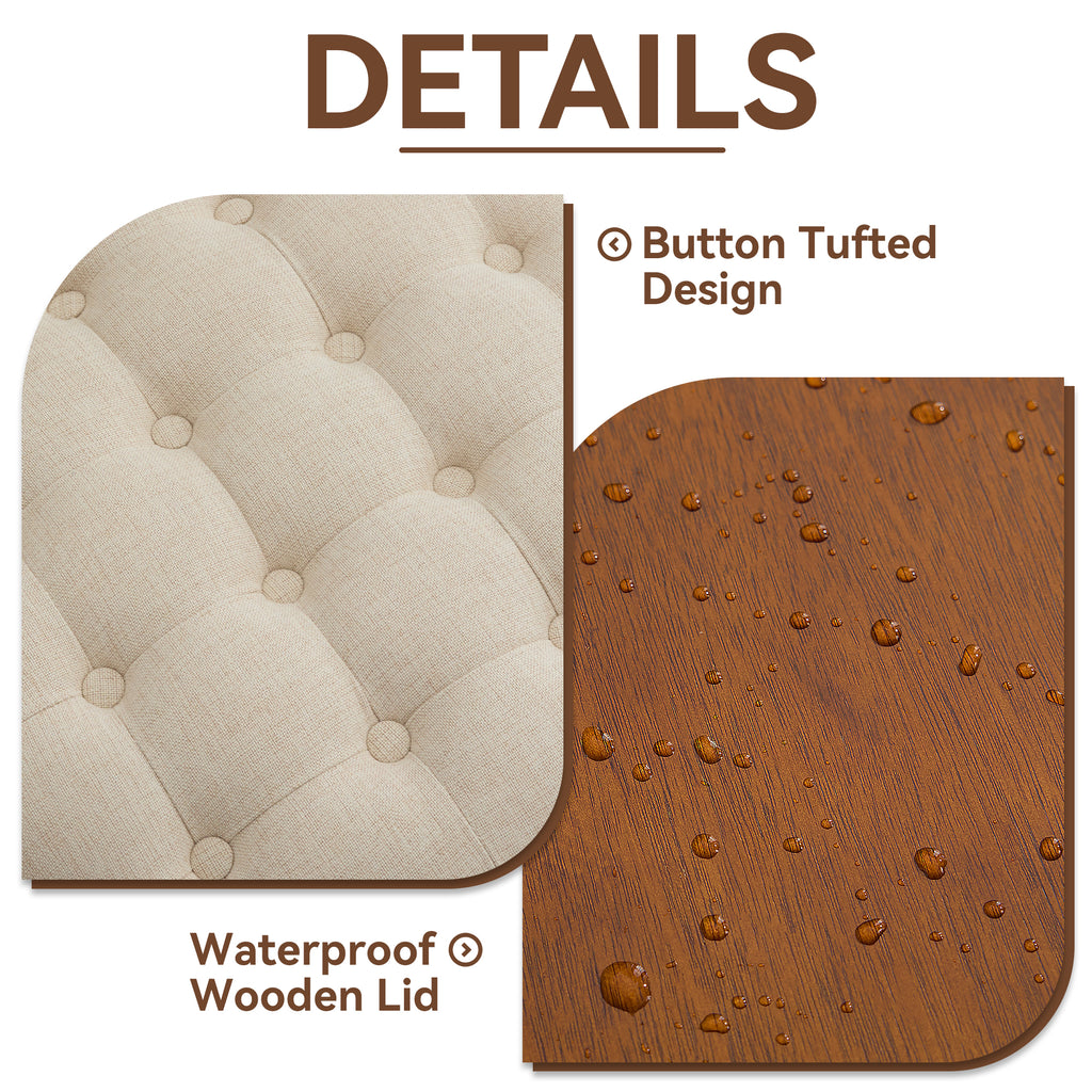 30'' Round Ottoman with Storage, Modern Tufted Storage Ottoman with Removable Top for Living Room, Bedroom, Khaki