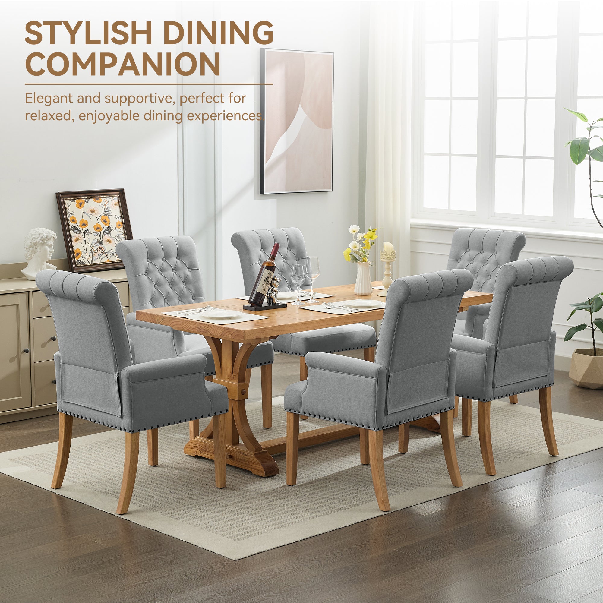 Fabric Dining Chair with Arms，Light Gray