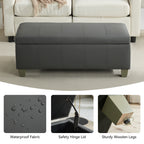 Faux Leather Storage Ottoman Bench, Rectangle Upholstered Storage Bench with Wooden Legs, Stitch Tufted Bench with Storage for Bedroom, Living Room, Entryway