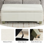 Faux Leather Storage Ottoman Bench, Rectangle Upholstered Storage Bench with Wooden Legs, Stitch Tufted Bench with Storage for Bedroom, Living Room, Entryway