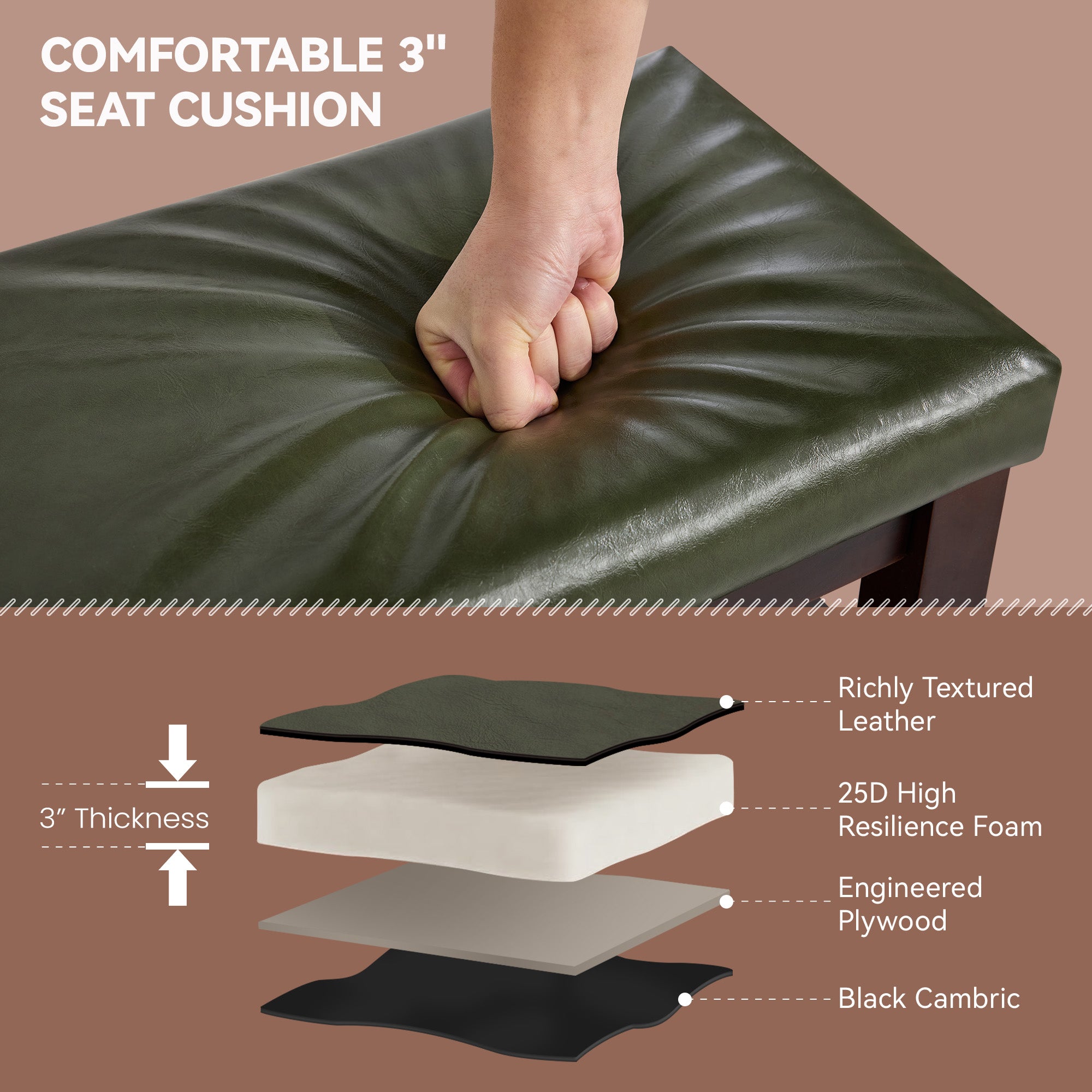 40" Shoe Bench with Leather Cushion, Green