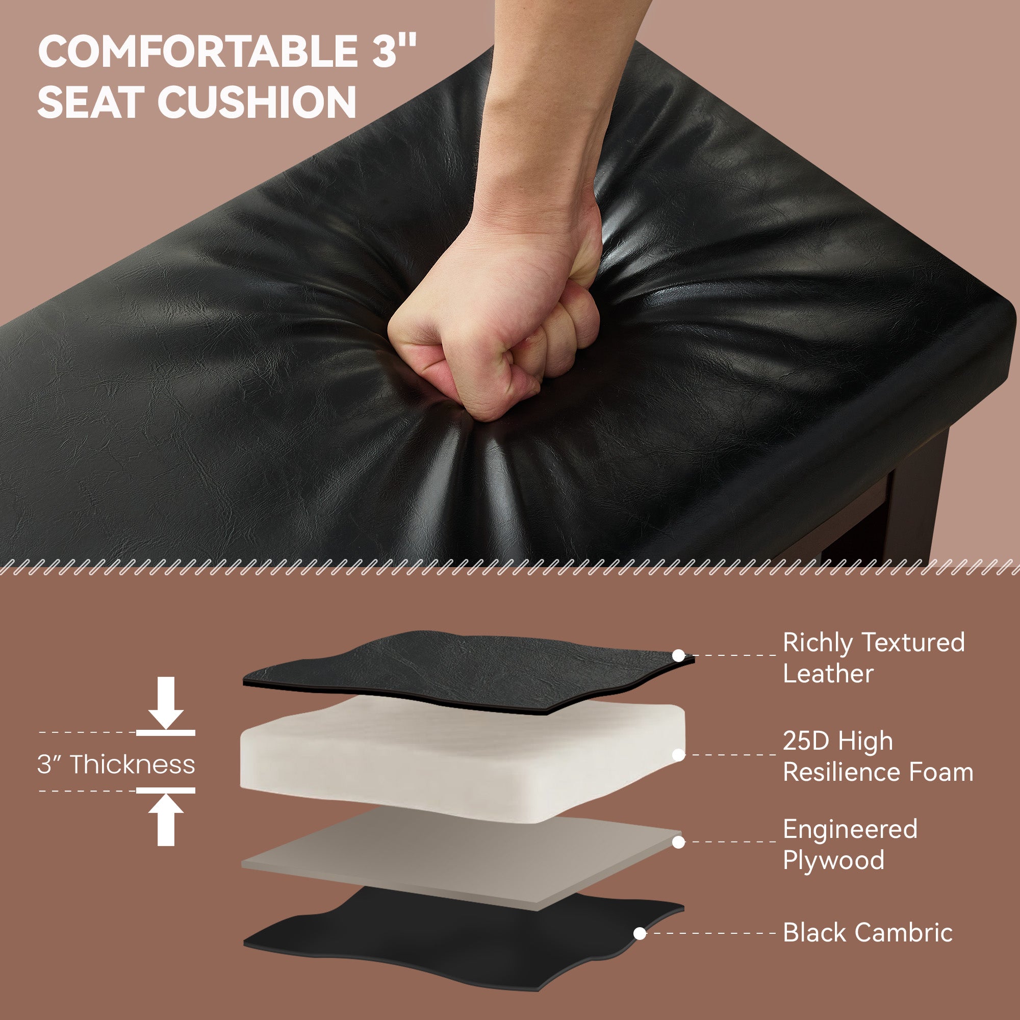 40" Shoe Bench with Leather Cushion, Black