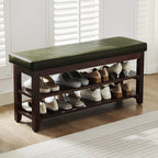 40" Shoe Bench with Leather Cushion, Green