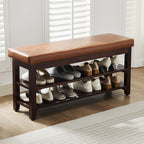 40" Shoe Bench with Leather Cushion, Bright Brown