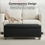 Faux Leather Storage Ottoman Bench, Rectangle Upholstered Storage Bench with Wooden Legs, Stitch Tufted Bench with Storage for Bedroom, Living Room, Entryway