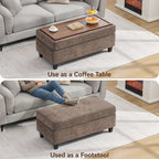 HASLE Storage Ottoman Bench with Wooden Tray, Upholstered Ottoman Coffee Table with Hidden Storage for Living Room Bedroom