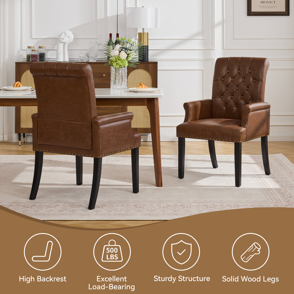 PU Leather Dining Chair with Arms, Brown