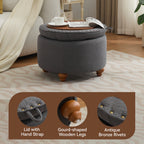24'' Round Ottoman with Storage, Modern Tufted Fabric Storage Ottoman with Removable Top for Living Room, Bedroom, Drak Gray