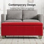 Faux Leather Storage Ottoman Bench, Rectangle Upholstered Storage Bench with Wooden Legs, Stitch Tufted Bench with Storage for Bedroom, Living Room, Entryway