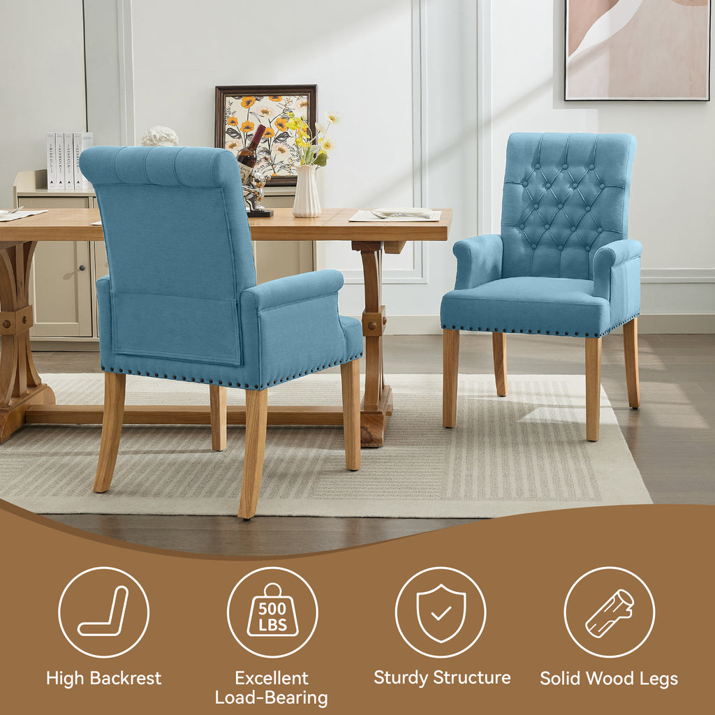 Fabric Dining Chair with Arms，Blue