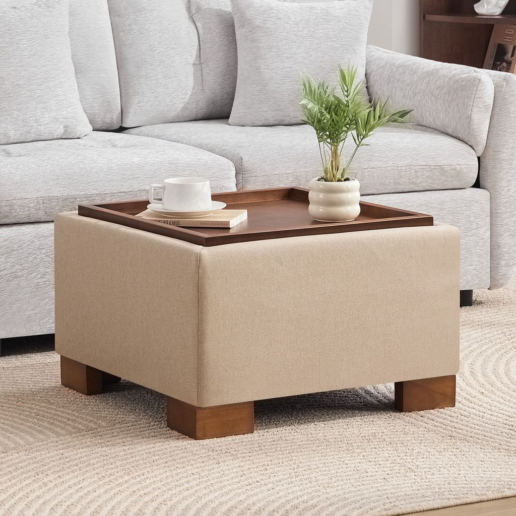 24" Square Storage Ottoman，Khaki
