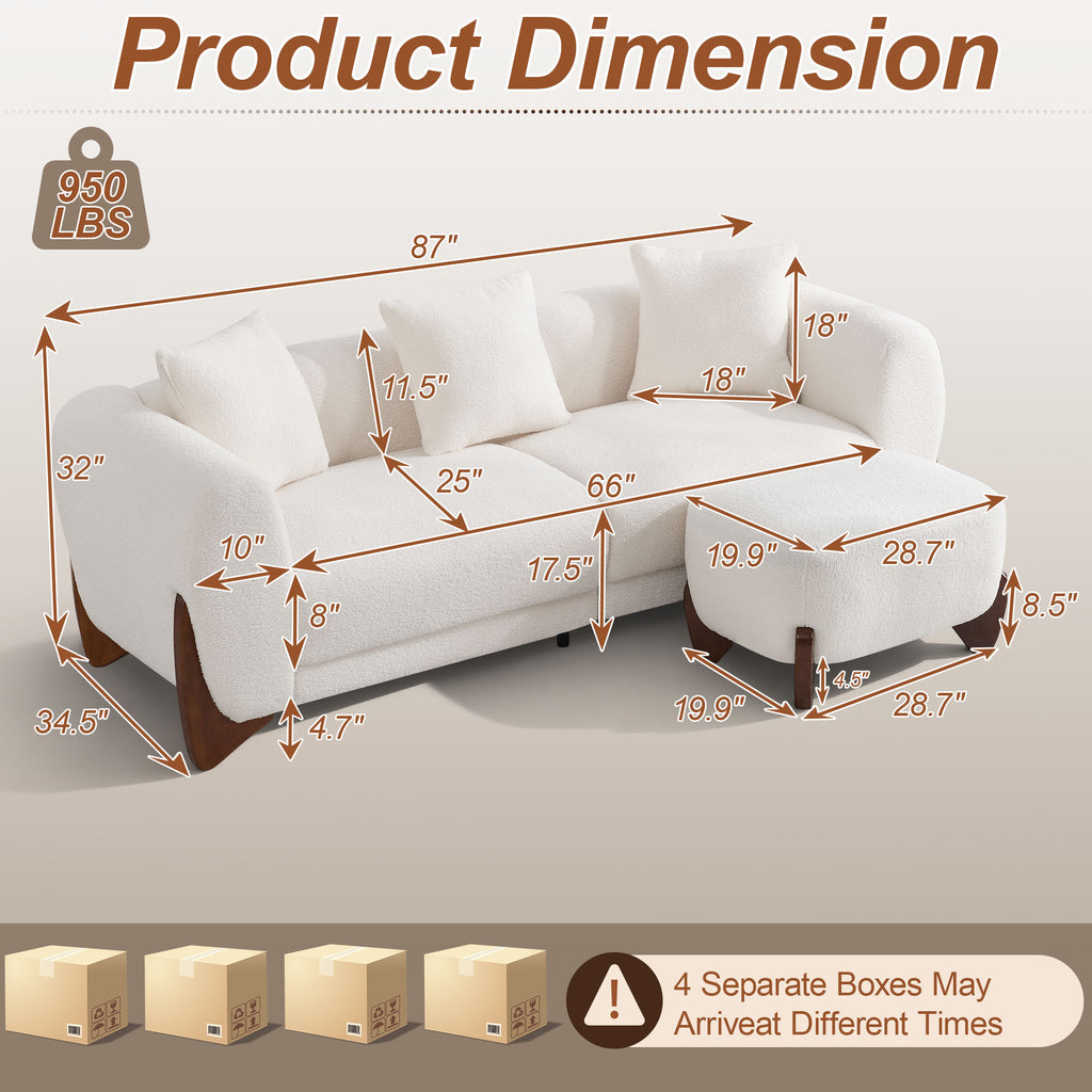 87" Sherpa Boucle Cloud Couch with Ottoman，Beige