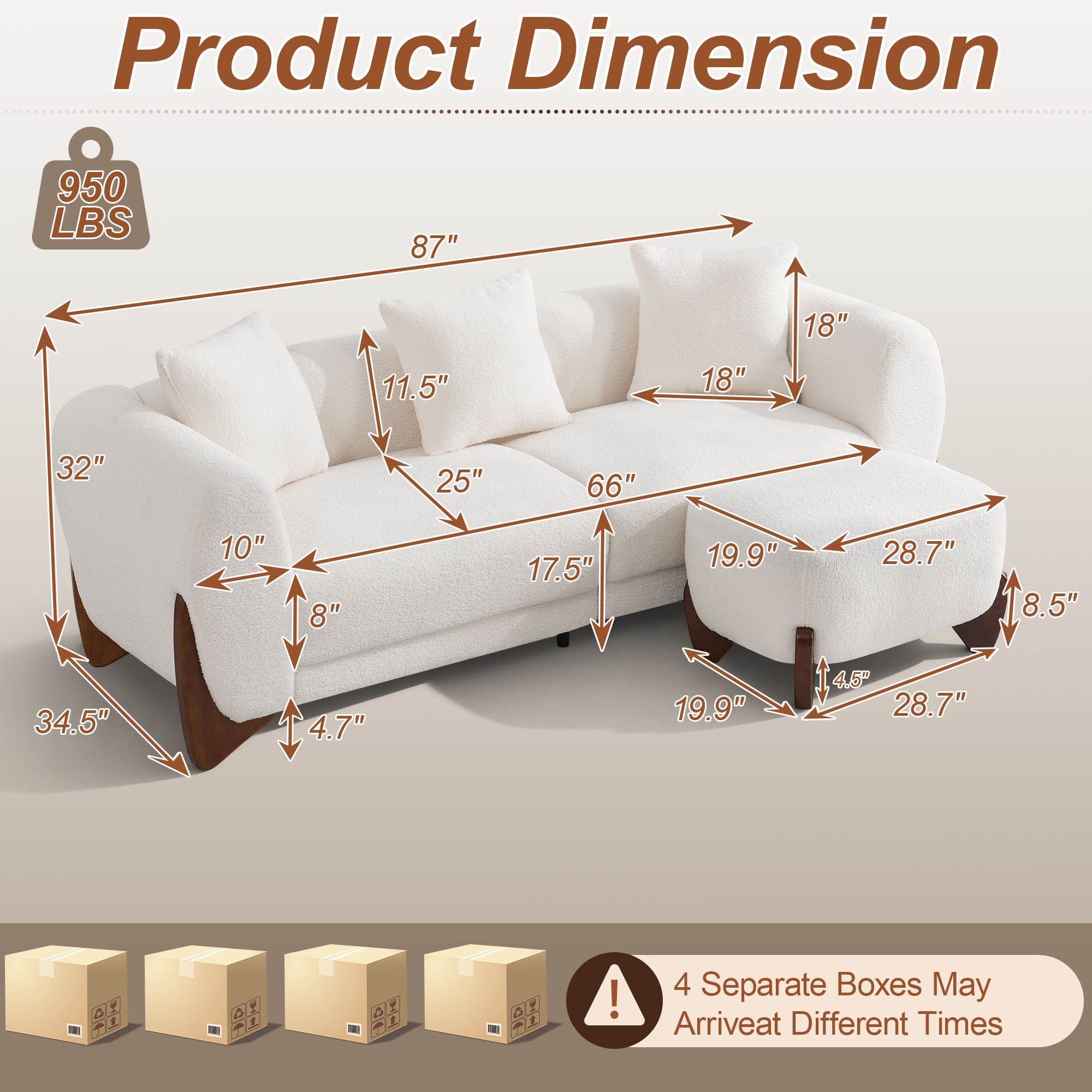 87" Sherpa Boucle Cloud Couch with Ottoman，Beige