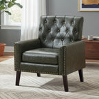 Mid Century Modern Accent Chair, Green Faux Leather Club Chair for Living Room, Bedroom, Office, or Reception Room