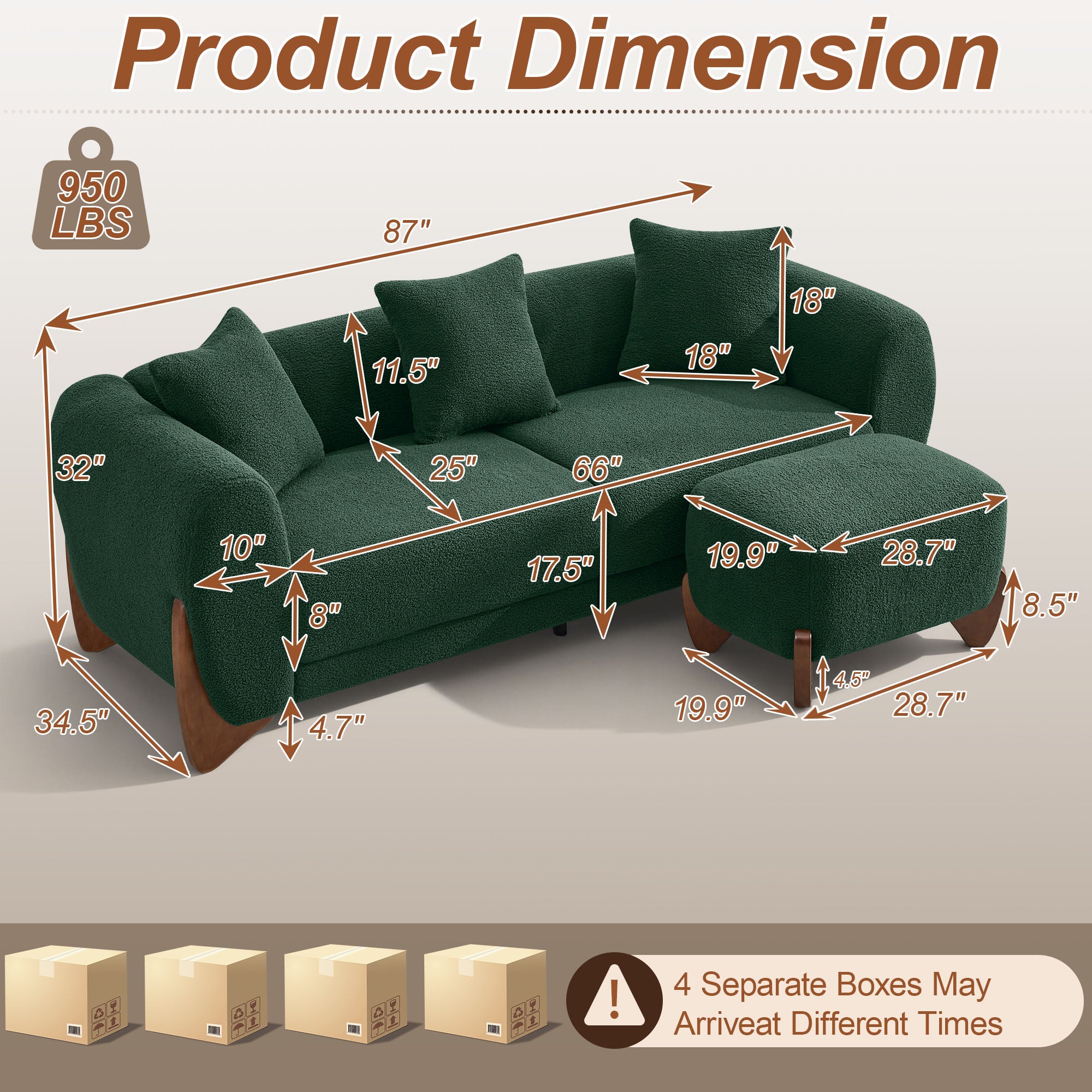 87" Sherpa Boucle Cloud Couch with Ottoman，Green