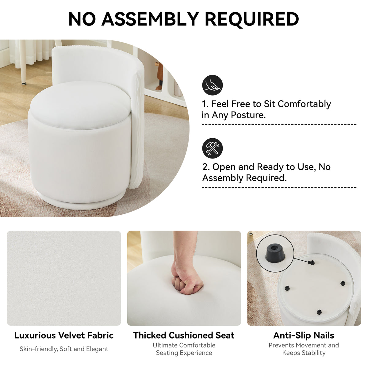 Velvet Swivel Accent Chair with Storage, 360° Vanity Makeup Chair with Wave Back, No Assembly Comfy Single Sofa Chair, Small Accent Stool for Bedroom, Dressing, Living Room