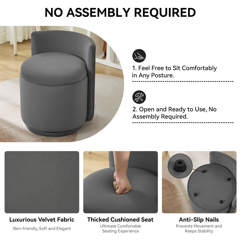 Vanity Chair with Storage，Velvet, Gray
