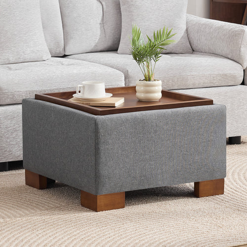 24" Square Storage Ottoman，Gray