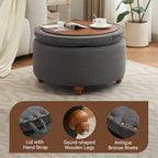 30'' Round Ottoman with Storage, Modern Tufted Storage Ottoman with Removable Top for Living Room, Bedroom, Drak Gray