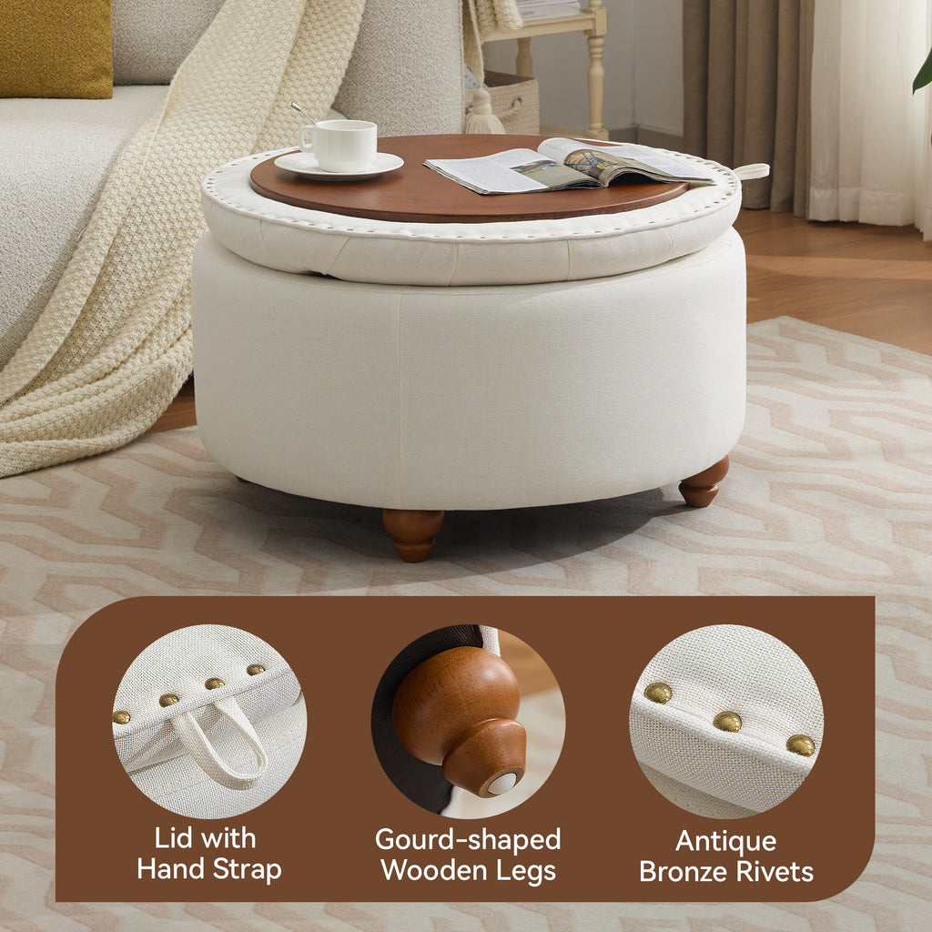 Round Storage Ottoman, 30 inch