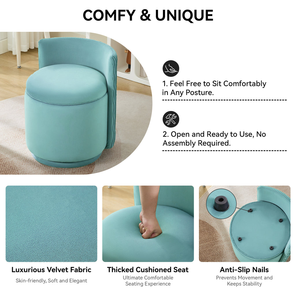 Velvet Swivel Accent Chair with Storage, 360° Vanity Makeup Chair with Wave Back, No Assembly Comfy Single Sofa Chair, Small Accent Stool for Bedroom, Dressing, Living Room