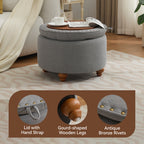 24'' Round Ottoman with Storage, Modern Tufted Fabric Storage Ottoman with Removable Top for Living Room, Bedroom, Light Gray