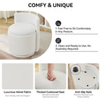 Vanity Chair with Storage，Velvet, White