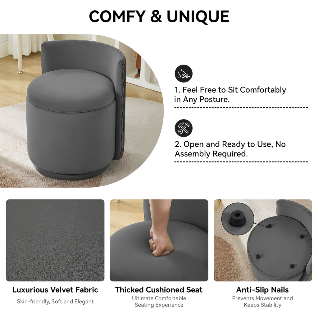 Velvet Swivel Accent Chair with Storage, 360° Vanity Makeup Chair with Wave Back, No Assembly Comfy Single Sofa Chair, Small Accent Stool for Bedroom, Dressing, Living Room