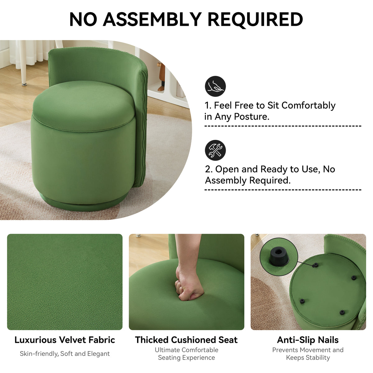 Velvet Swivel Accent Chair with Storage, 360° Vanity Makeup Chair with Wave Back, No Assembly Comfy Single Sofa Chair, Small Accent Stool for Bedroom, Dressing, Living Room