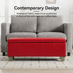 Faux Leather Storage Ottoman Bench, Rectangle Upholstered Storage Bench with Wooden Legs, Stitch Tufted Bench with Storage for Bedroom, Living Room, Entryway