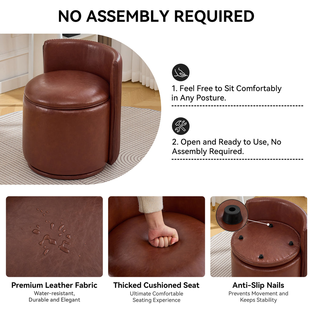 Vanity Chair with Storage，Leather, Red