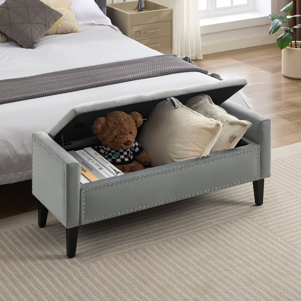 47" Velvet Storage Bench，Gray