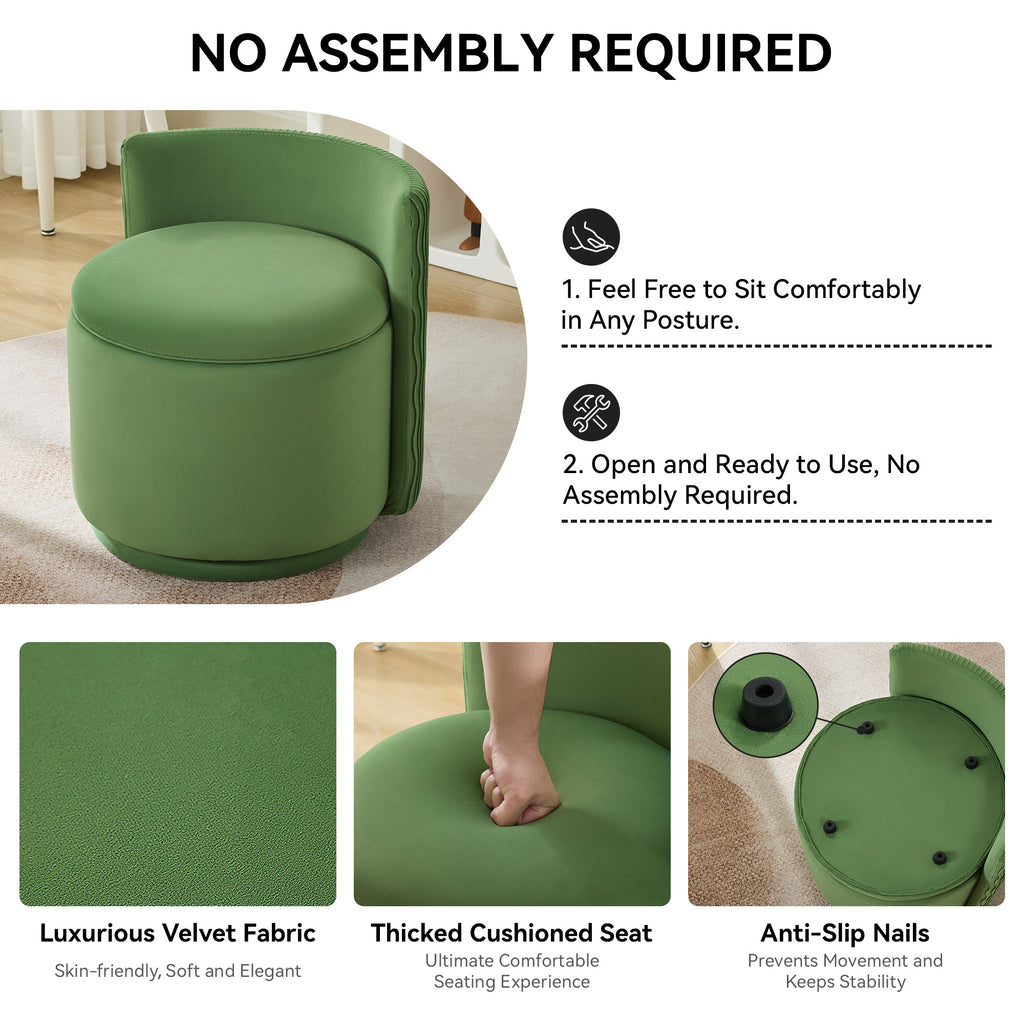 Velvet Swivel Accent Chair with Storage, 360° Vanity Makeup Chair with Wave Back, No Assembly Comfy Single Sofa Chair, Small Accent Stool for Bedroom, Dressing, Living Room