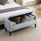 47" Velvet Storage Bench，Blue Grey