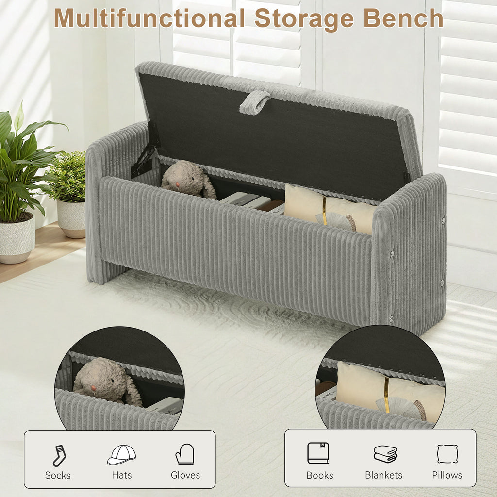 44'' Corduroy Storage Ottoman Bench, Gray