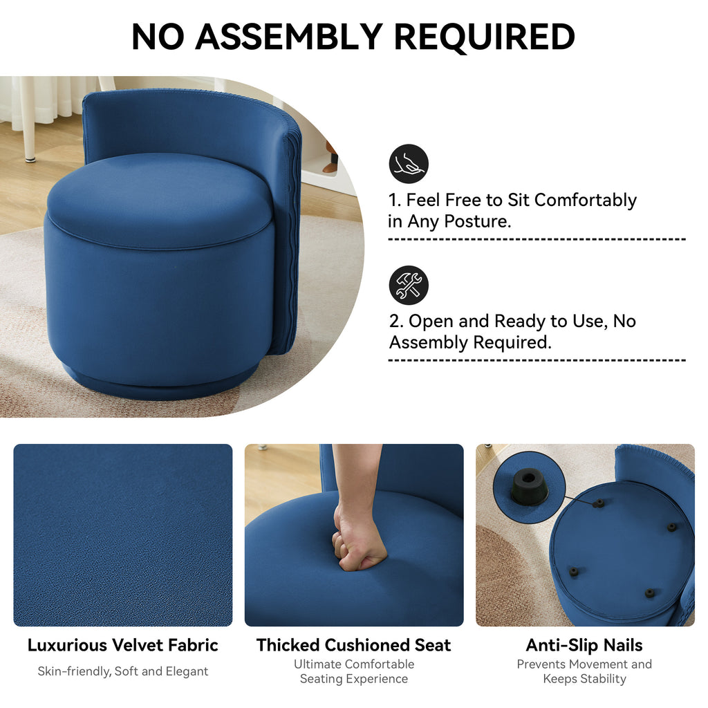 Velvet Swivel Accent Chair with Storage, 360° Vanity Makeup Chair with Wave Back, No Assembly Comfy Single Sofa Chair, Small Accent Stool for Bedroom, Dressing, Living Room