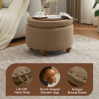 24'' Round Ottoman with Storage, Modern Tufted Fabric Storage Ottoman with Removable Top for Living Room, Bedroom, Brown