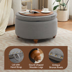 30'' Round Ottoman with Storage, Modern Tufted Fabric Storage Ottoman with Removable Top for Living Room, Bedroom, Light Gray
