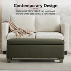 Faux Leather Storage Ottoman Bench, Rectangle Upholstered Storage Bench with Wooden Legs, Stitch Tufted Bench with Storage for Bedroom, Living Room, Entryway