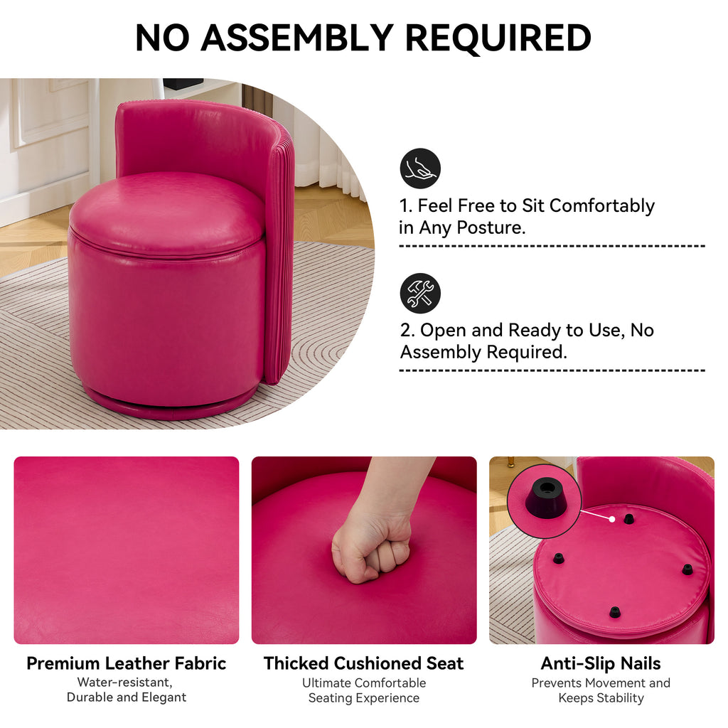 Velvet Swivel Accent Chair with Storage, 360° Vanity Makeup Chair with Wave Back, No Assembly Comfy Single Sofa Chair, Small Accent Stool for Bedroom, Dressing, Living Room