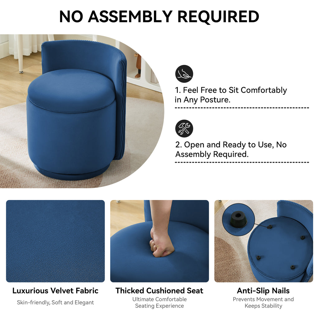 Vanity Chair with Storage，Velvet, Blue