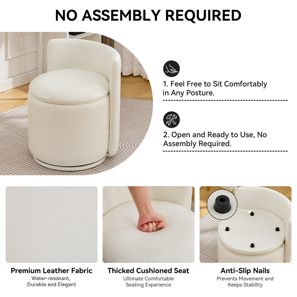 Vanity Chair with Storage，Leather, Beige