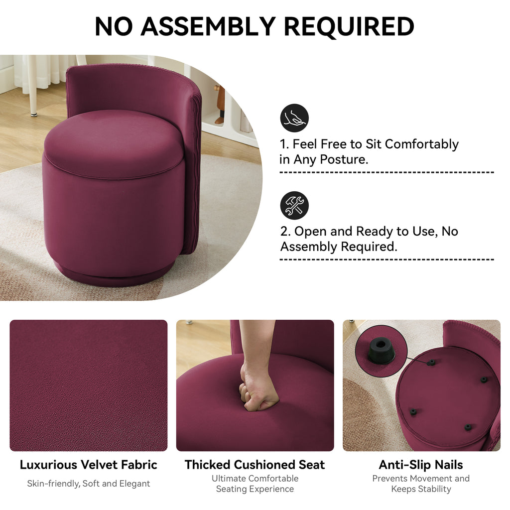 Vanity Chair with Storage，Velvet, Red