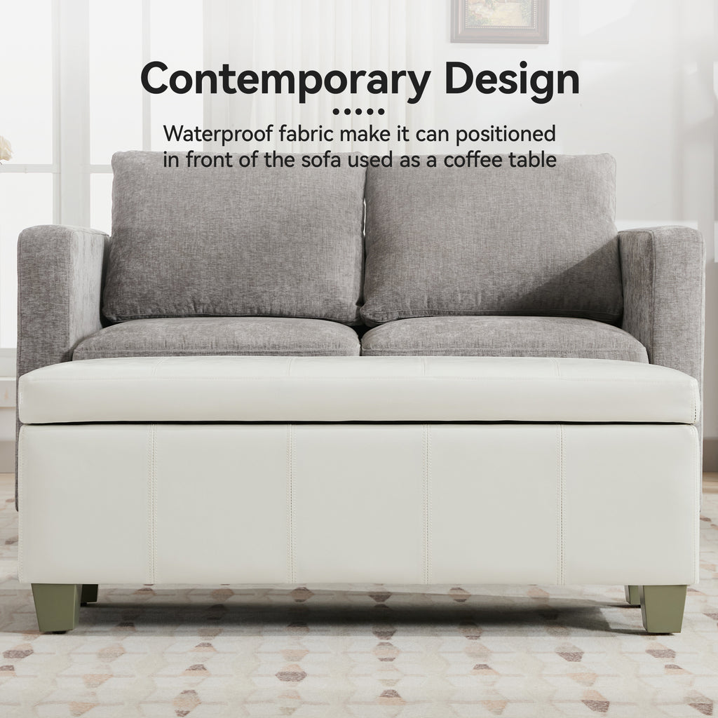 Faux Leather Storage Ottoman Bench, Rectangle Upholstered Storage Bench with Wooden Legs, Stitch Tufted Bench with Storage for Bedroom, Living Room, Entryway