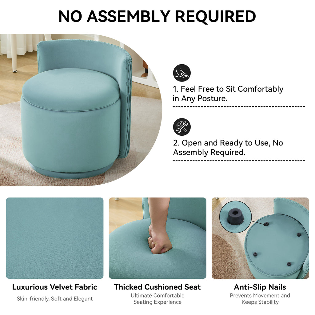 Velvet Swivel Accent Chair with Storage, 360° Vanity Makeup Chair with Wave Back, No Assembly Comfy Single Sofa Chair, Small Accent Stool for Bedroom, Dressing, Living Room