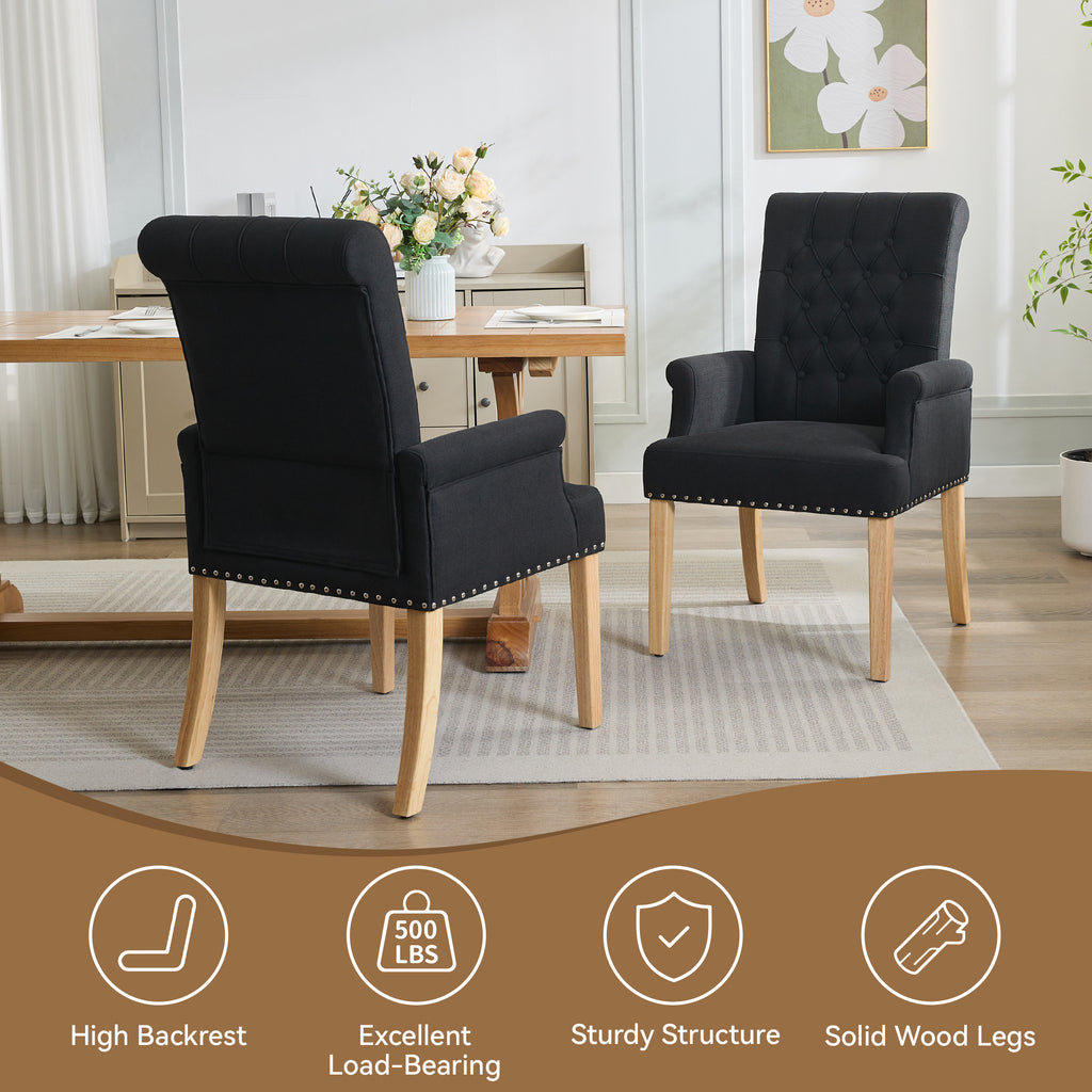 Fabric Dining Chair with Arms，Black